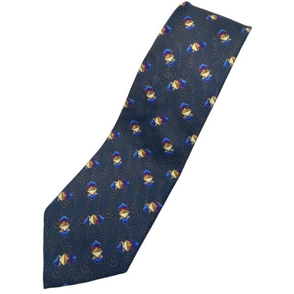 Ermenegildo Zegna Other - Ermenegildo Zegna Silk Tie Blue Brown Gold Red Geometric Swirl Abstract Italy